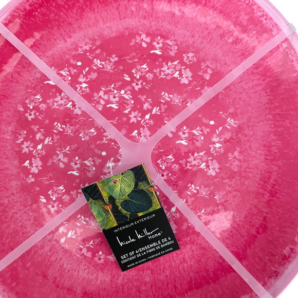 Nicole Miller Melamine Dinner Plates 11in Hot Pink Floral Set of 4 New - Picture 2 of 3